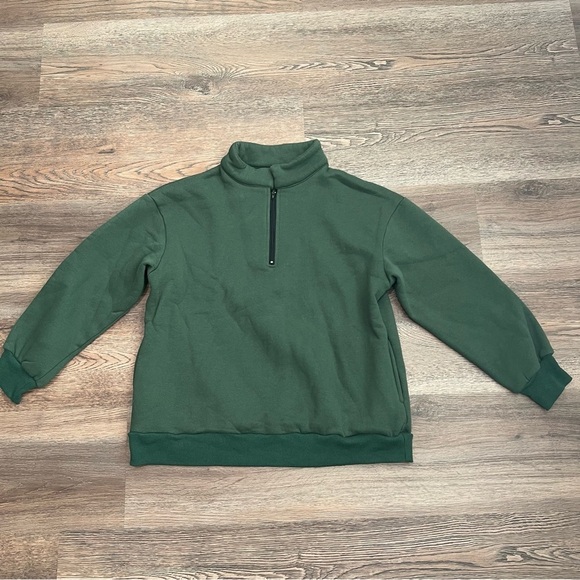 Tops - Women’s Green Quarter-Zip Sweater Dark Green Size Small Fleece